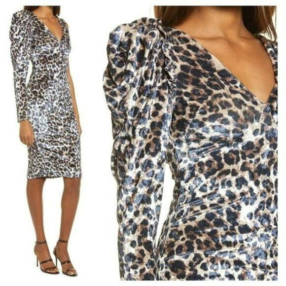 Lavish Alice One Shoulder Leopard Print Velvet Dress 4 NWT - Picture 10 of 10